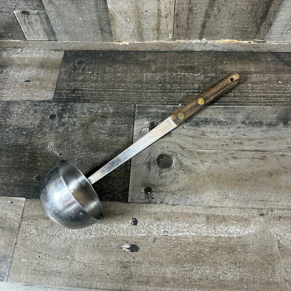 VTG‼ Utica American Maid 12.25" Stainless Ladle Wood Handle USA Made • VG‼